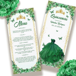 Emerald Green Gold Glitzer Floral Quinceanera Menükarte