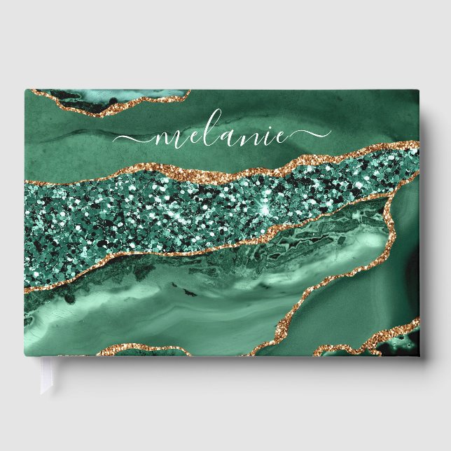 Emerald Green Gold Glitzer Individuelle Name Gäste Gästebuch (Vorderseite)