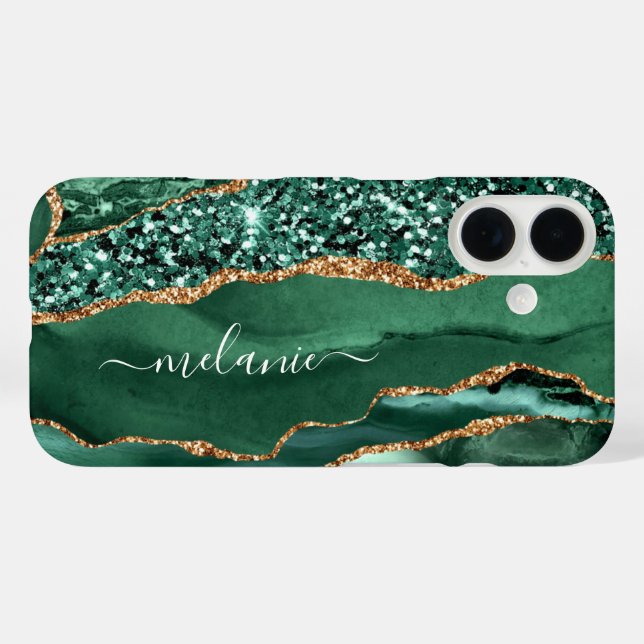 Emerald Green Gold Glitzer iPhone Case Individuell (Rückseite (Horizontal))