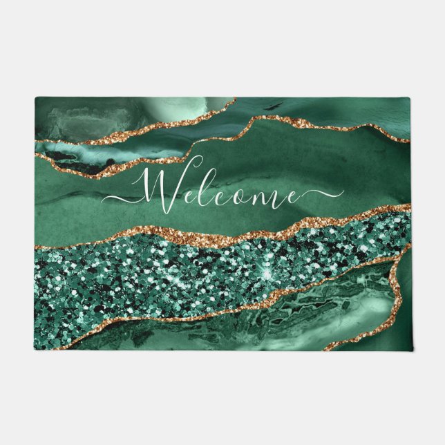 Emerald Green Gold Glitzer Marble Doormat Fußmatte (Vorderseite)