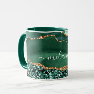 Emerald Green Gold Glitzer Marble Individuelle Nam Tasse