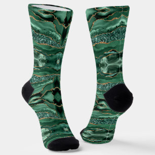 Emerald Green Gold Glitzer Marble Modern Socks Socken