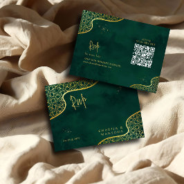 Emerald Green Gold Glitzer QR Code Wedding RSVP Begleitkarte