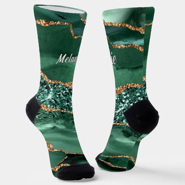 Emerald Green Gold Glitzer Socken mit Individuelle (Gewinkelt)