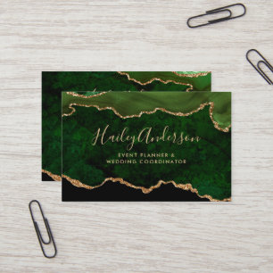 Emerald Green Gold Glitzer Watercolor Gilded Agate Visitenkarte
