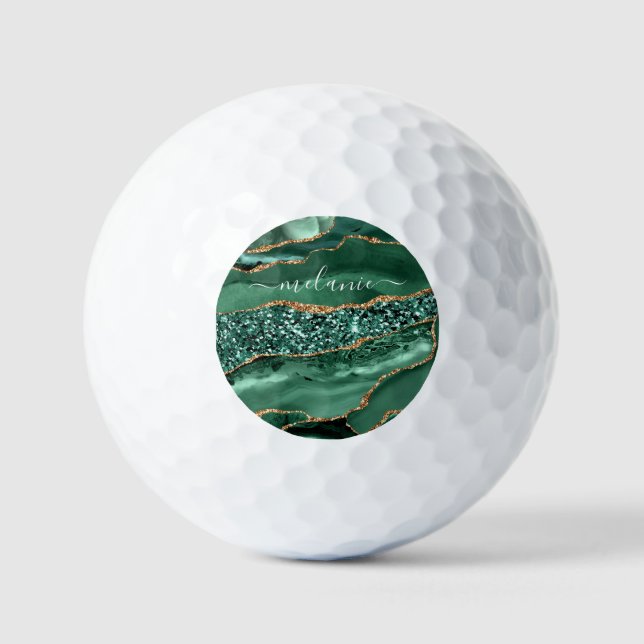 Emerald Green Gold Golfbälle mit Individuelle Name (Vorderseite)