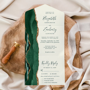 Emerald Green Gold Ivory Meetingoptionen Hochzeit All In One Einladung