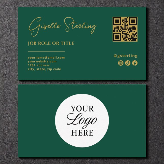 Emerald Green Gold Logo QR Code Company Visitenkarte (Von Creator hochgeladen)