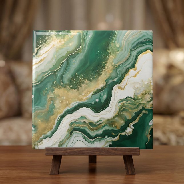 Emerald Green & Gold Marble Agate Abstract Fliese (Von Creator hochgeladen)