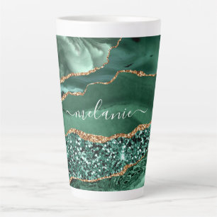 Emerald Green Gold Marble Individuelle Name Latte  Milchtasse