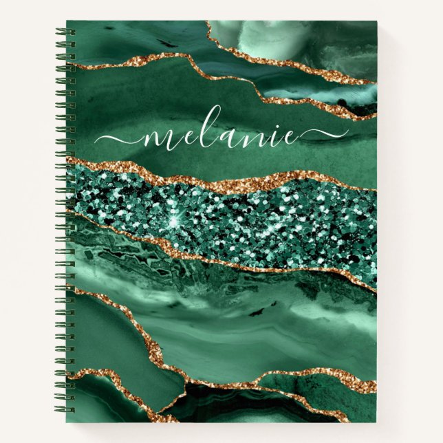 Emerald Green Gold Marble Individuelle Name Notebo Notizbuch (Vorderseite)