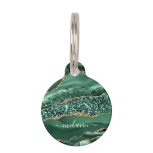 Emerald Green Gold Marble Individuelle Name Pet ID Haustiermarke