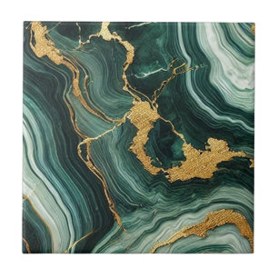 Emerald Green & Gold Marble Look Glam Fliese