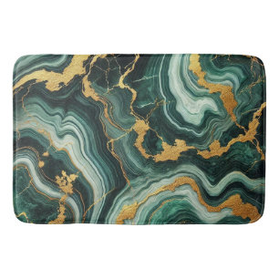 Emerald Green & Gold Marble Look Glam Wedding Badematte