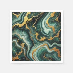 Emerald Green & Gold Marble Look Glam Wedding Serviette