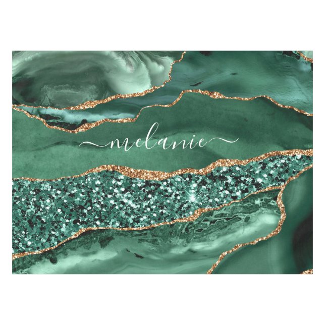 Emerald Green Gold Marble Tablecloth Individuelle  Tischdecke (Vorderseite (Horizontal))