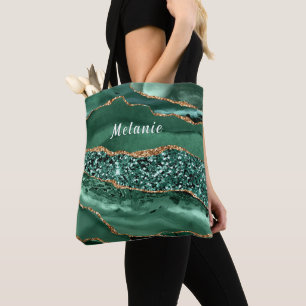 Emerald Green Gold Marmor Individuelle Name Tote B