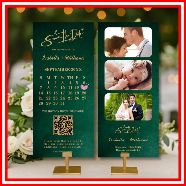 Emerald Green & Gold Modern Elegant Save the Date (Von Creator hochgeladen)