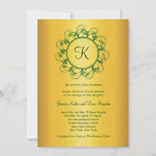 Emerald Green & Gold Monogram Wedding Einladung