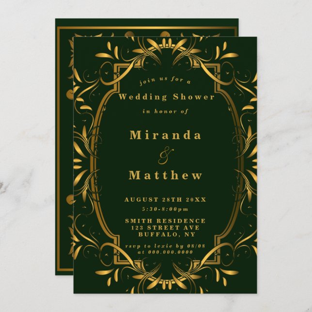 Emerald Green Gold Ornament Polterabend lädt ein (Vorne/Hinten)