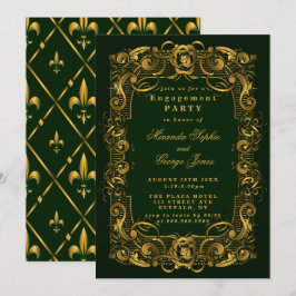 Emerald Green Gold Ornament Verlobung Einladung