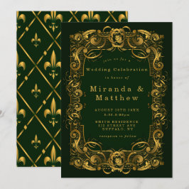 Emerald Green Gold Ornament Wedding Einladungen
