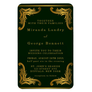 Emerald Green Gold Ornament Wedding Invitation Magnet