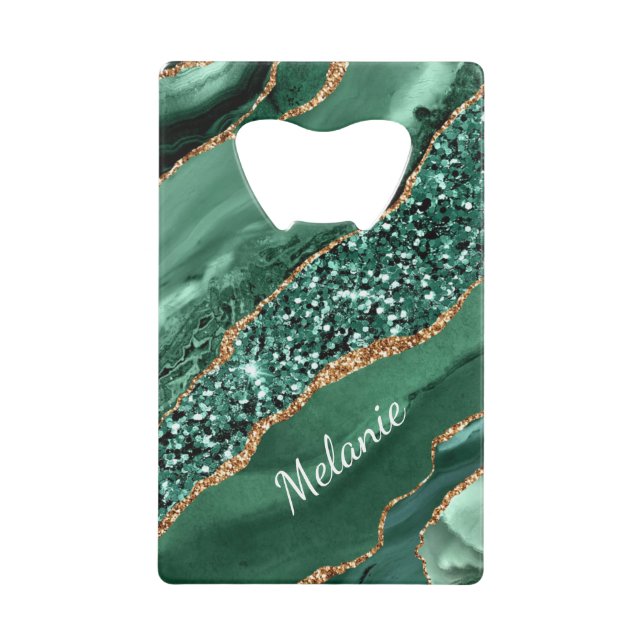 Emerald Green Gold Personalisiert Name Flaschenöff Geldbeutel Flaschenöffner (Vorderseite)