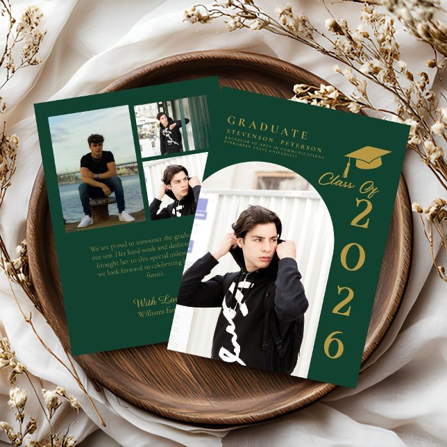 Emerald Green & Gold Photo Graduation announcement (Von Creator hochgeladen)