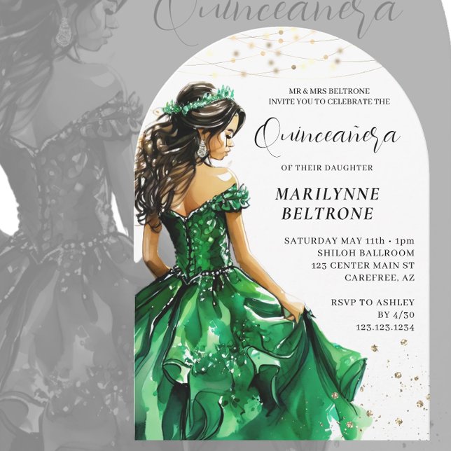 Emerald Green Gold Princess Quinceañera Einladung (Von Creator hochgeladen)