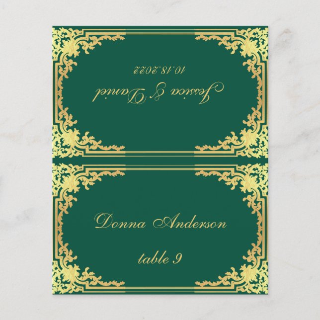 Emerald Green Gold Printing Name Wedding Platzkart (Vorderseite)