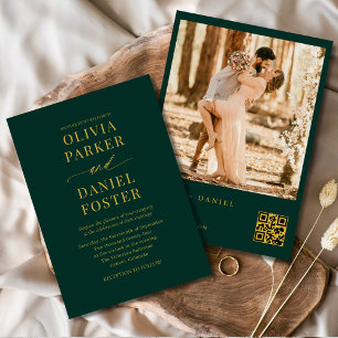 Emerald Green Gold QR Code Foto Elegante Hochzeit Einladung