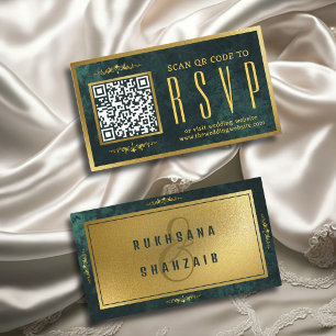 Emerald Green Gold QR Code UAWG Wedding Website Begleitkarte