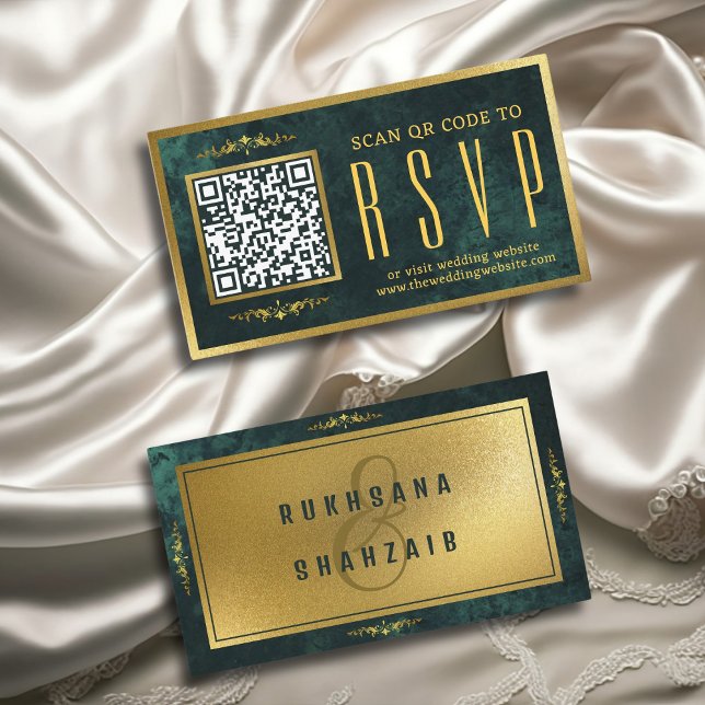 Emerald Green Gold QR Code UAWG Wedding Website Begleitkarte (Von Creator hochgeladen)