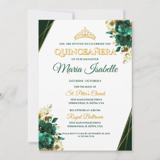 Emerald Green & Gold Quinceañera Einladung