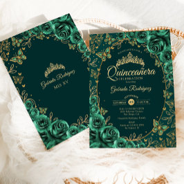 Emerald Green Gold Quinceanera Einladung