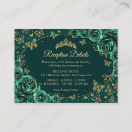 Emerald Green Gold Quinceanera Reception Details Begleitkarte