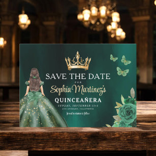 Emerald Green Gold Quinceanera Save The Date