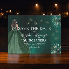 Emerald Green Gold Quinceanera Save The Date