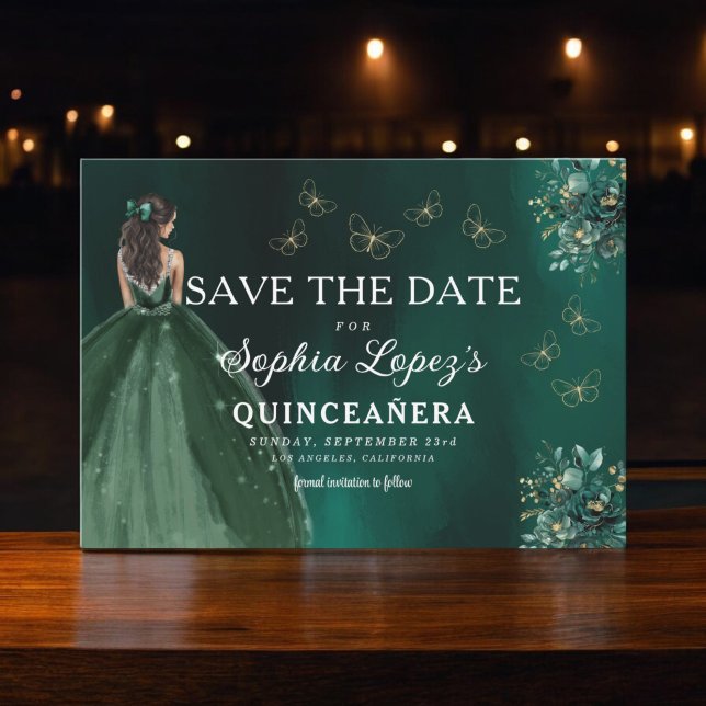 Emerald Green Gold Quinceanera Save The Date (Von Creator hochgeladen)