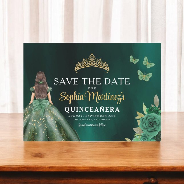 Emerald Green Gold Quinceanera Save The Date (Von Creator hochgeladen)