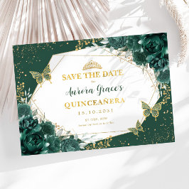 Emerald Green Gold Quinceanera Save the Date Ankündigung