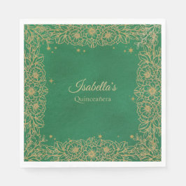 Emerald Green Gold Quinceañera Sweet 15 Luncheon Serviette