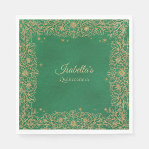 Emerald Green Gold Quinceañera Sweet 15 Luncheon Serviette