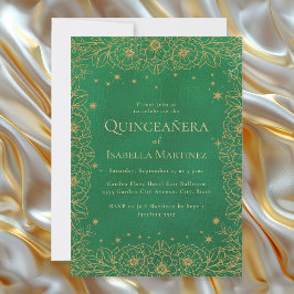 Emerald Green Gold Quinceñera Sweet 15 Einladung