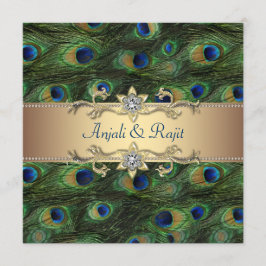 Emerald Green Gold Royal Indian Peacock Wedding Einladung
