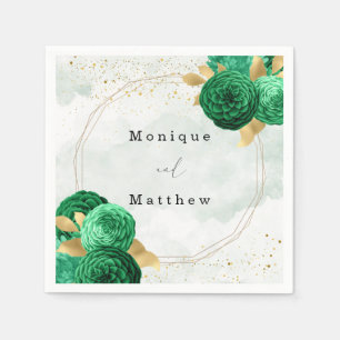 Emerald Green Gold Shine Geometric Glitzer Wedding Serviette