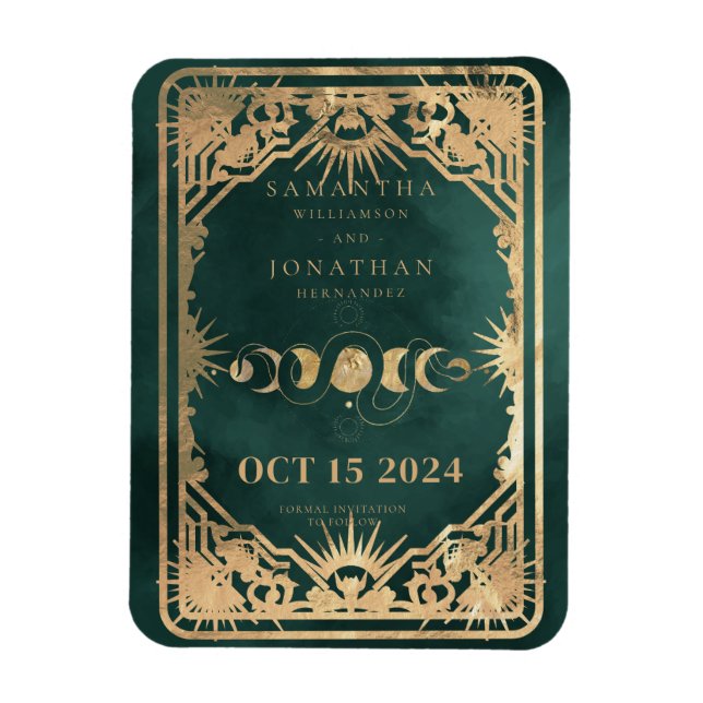 Emerald Green Gold Tarot Celestial Save the Date Magnet (Vertikal)