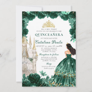 Emerald Green Gold Tiara Princess Quinceañera Einladung