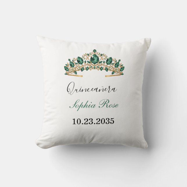 Emerald Green Gold Tiara Quinceañera Pillow Kissen (Vorderseite)